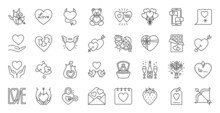 Valentines Day Line Icon Set, Outline Romantic Sign For Valentine Card Design, Simple Love Symbol