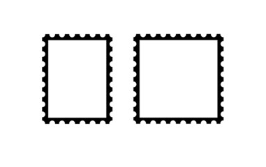 Poster - Postal stamp template. Blank postal stamp with perforation holes. Set vector Illustration. Flat icon.