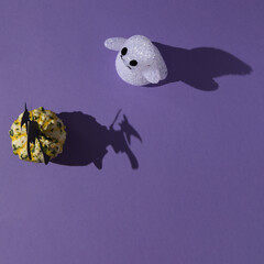 Poster - Ghost for Halloween and a shadow of the witch on a purple background