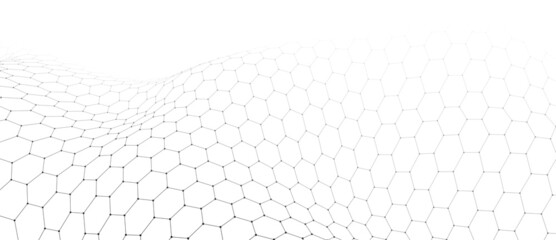 Wall Mural - Abstract background of points and lines. Hexagon cyber structure. Big data stream. Vector illustration