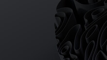 Abstract Wallpaper Formed From Black 3D Undulating Lines. Dark 3D Render With Copy-space. 