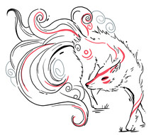 Vector Abstract Illustration Of Japanese Fantasy Creature Nine Tailed Fox Kitsune 