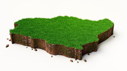 Poster - 3D illustration of the Saudi Arabia map with grass and ground texture