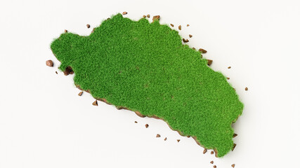 3D illustration of the Dominica map with grass and ground texture