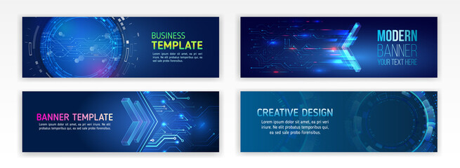 Poster - Cyber security for business and internet projects. Abstract web design banner. Modern graphic template for websites. High tech futuristic technology background.