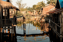 Scenic Shot Of Wooden Stilt Houses On The Water In Koh Rong Samloen Island, Cambodia