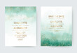 © NikaMooni - Mint watercolor wedding invitation design cards with gold dust confetti.