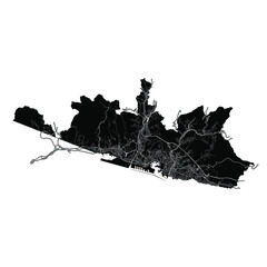 Genoa, Italy, Black and White high resolution vector map