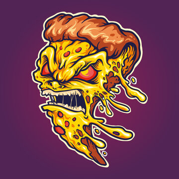 Angry pizza slice monster Vector illustrations for your work Logo, mascot merchandise t-shirt, stickers and Label designs, poster, greeting cards advertising business company or brands.
