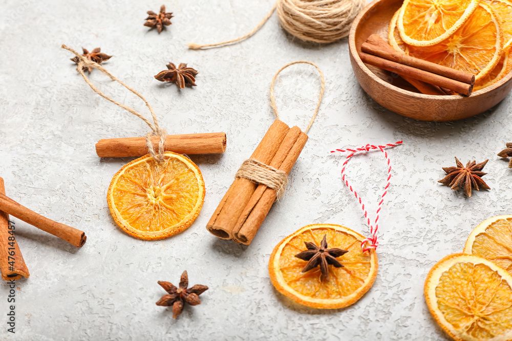 Handmade Christmas toys on light background