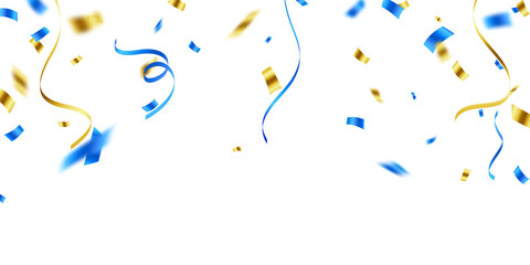 Wall Mural - Celebration background template with confetti and gold blue ribbons. luxury greeting rich card.