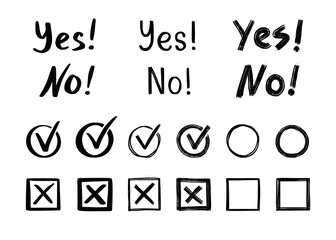 Aufkleber - Check and cross mark set. Hand drawn doodle sketch style. Vote, yes, no drawn concept. Checkbox, cross mark with box, circle element. Vector illustration.