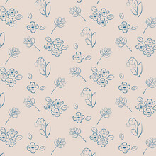 ベージュブルー系レトロ可愛い花のパターンイラスト背景素材