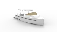 3D Rendering Of A Small Leisure Motor Boat Yacht Isolated In A White Studio Background