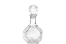 Transparent Glass Crystal Vessel For Wine Or Liqueur, Or Whiskey. Concept Of Storing Liquor In A Glass Decanter