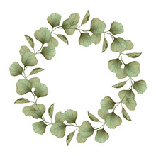 Green Leaves Frame. Wreath Isolated On White. Floral Illustration For Design.
