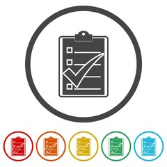 Sticker - Clipboard with checklist icon isolated on white background, color set