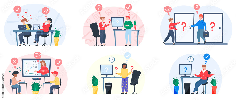 Making confusion. Doubts person surrounded by question marks. Questions ...