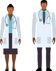 Wall Mural - Flat Illustration of doctors. African American medical workers.
