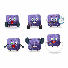 Wall Mural - A healthy purple gummy candy I cartoon style trying some tools on Fitness center