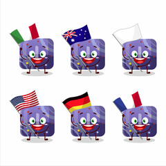 Canvas Print - Purple gummy candy I cartoon character bring the flags of various countries