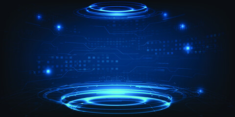 Wall Mural - vector illustrations of hi tech visualization hologram stage layout and background for product showc