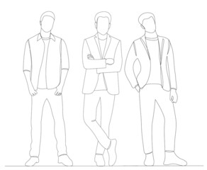 men drawing by one continuous line, vector