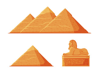 Poster - Ancient Egypt Sphinx Sand Statue and Pyramid Side View Vector Set