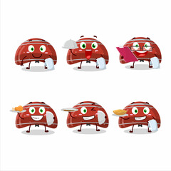 Poster - happy curve red gummy candy waiter cartoon character holding a plate