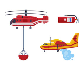 Poster - Firefighting Aircraft as Emergency Rescue Service Vehicle and Transport Vector Set