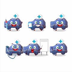 Wall Mural - Doctor profession emoticon with blue car gummy candy cartoon character