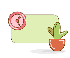 Wall Mural - blank note board with cactus and clock vector illustration