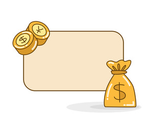 Wall Mural - blank note board with money sack and coins vector illustration