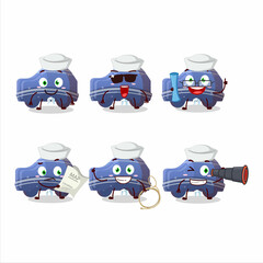 Poster - A character image design of blue car gummy candy as a ship captain with binocular