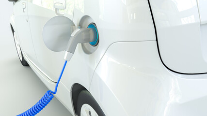 Wall Mural - White Electric car charging close up