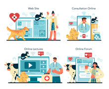 Pet Veterinarian Online Service Or Platform Set. Veterinary Doctor