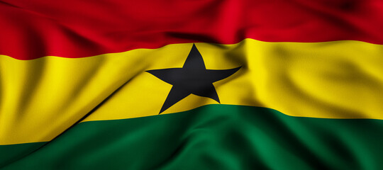 Wall Mural - Waving flag concept. National flag of the Republic of Ghana. Waving background. 3D rendering.