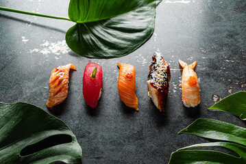 Sticker - sushi set on the stone background