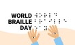 vector illustration, hand fingering braille, as a banner or poster for world braille day.
