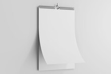 Blank Corporate Vertical Hanging Wall Wire Binding Calendar Realistic Editable Mockup Perspective Left View Clay 3d Rendering 3d Illustration