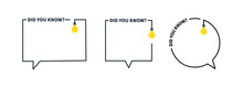 Did You Know In Frame. Icon Of Question In Box With Bulb. Fun Template. Tip, Advice And Idea For Quiz. Outline Frames With Lightbulb For Inform, Quick Ask, Education And Banner. Vector