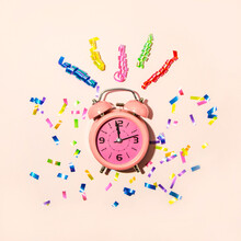 Countdown To The New Year. Festive Party And Celebration. 00:00 At The Pink Hour. Minimal Idea Of The New Year's Concept.