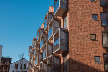 Poster - Architectural details of building's exterior against a blue sky