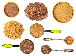 Wall Mural - set of various flax seeds cutout on white