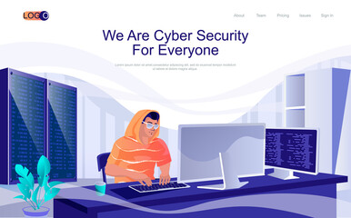 Aufkleber - Cyber security concept isometric landing page. Man works at computer, protection personal data from phishing, 3d web banner with people scene. Vector illustration in flat design for website template