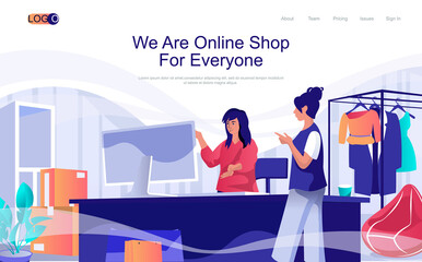 Wall Mural - online shop concept isometric landing page. people making purchases at clothes store, women shopping