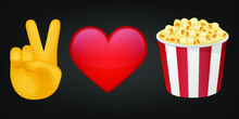 Peace Love And Popcorn Illustration Emoji Design. Motivational Quote Emoticon Vector Symbol.