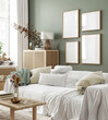 Leinwandbild Motiv Mockup frame in home interior background, room in natural pastel colors, 3d render