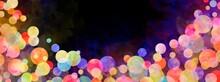 Christmas Vector Art Background With Colorful Bubles On Black Backdrop And Color Smoke. Party. Hand Drawn Color Illustration For Flyers, Cards, Cover, Banner Or Wallpaper. Painted Template For Design.