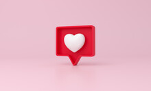 Icon Like Heart On Pink Background. Social Media Concept. Notifications Like.